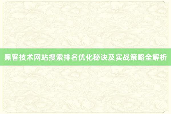 黑客技术网站搜索排名优化秘诀及实战策略全解析